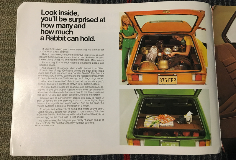 Illustration for article titled This Old Volkswagen Rabbit Brochure Makes A Couple Of Really Weird Points